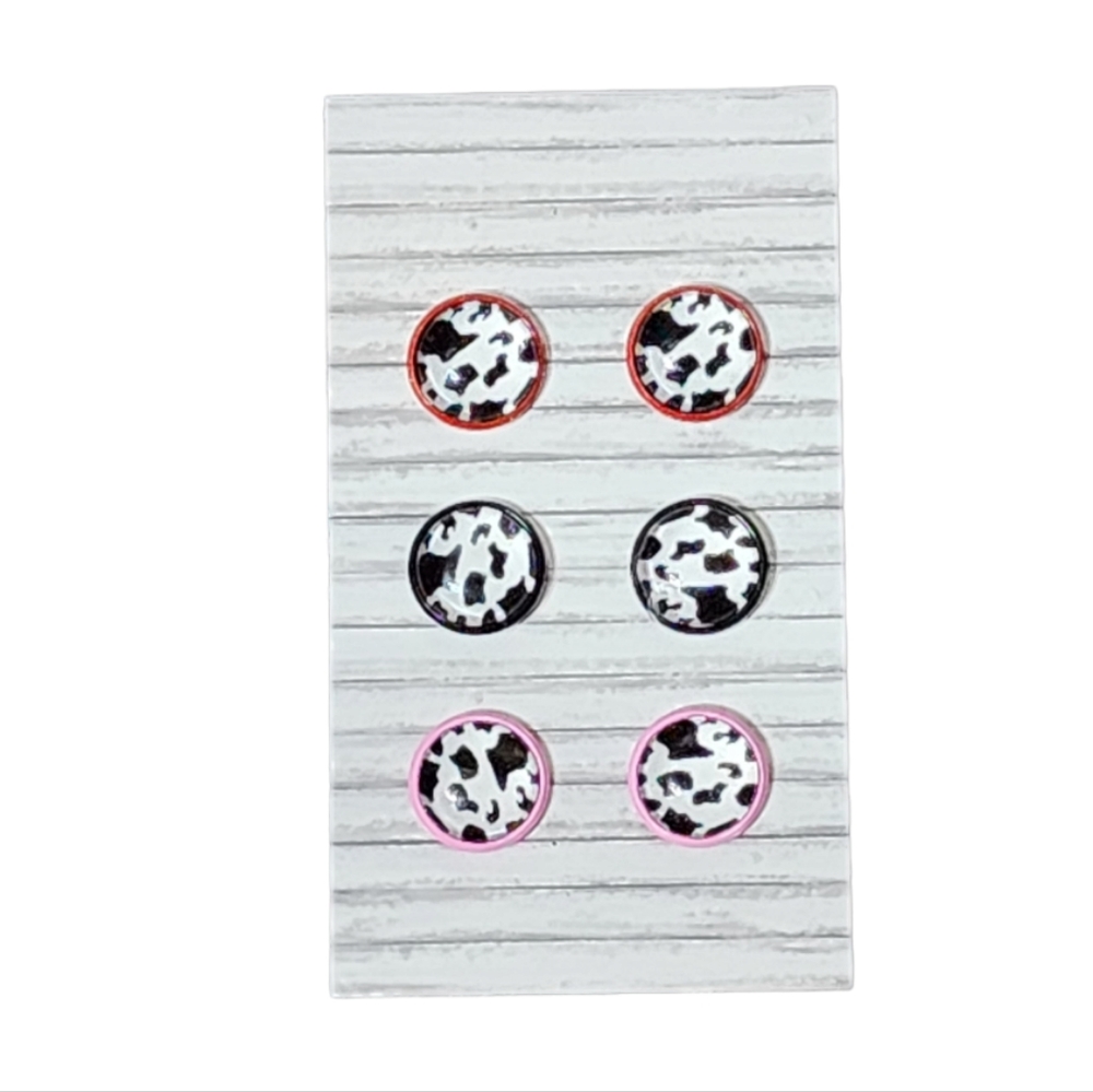 3 Pack Cow Print Stud Earrings